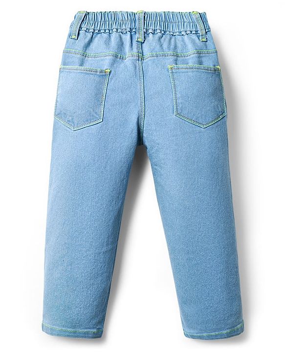 Babyhug Denim Full Length Washed Jeans With Stretch - Navy Blue