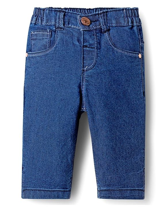 Babyhug Solid Color Denim Capri with Stretch - Navy Blue