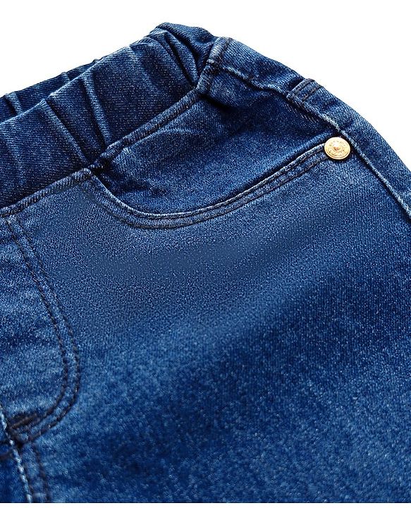 Babyhug Solid Color Denim Capri with Stretch - Navy Blue