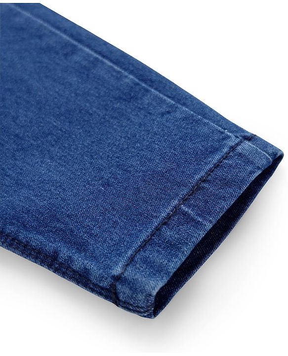 Babyhug Solid Color Denim Capri with Stretch - Navy Blue