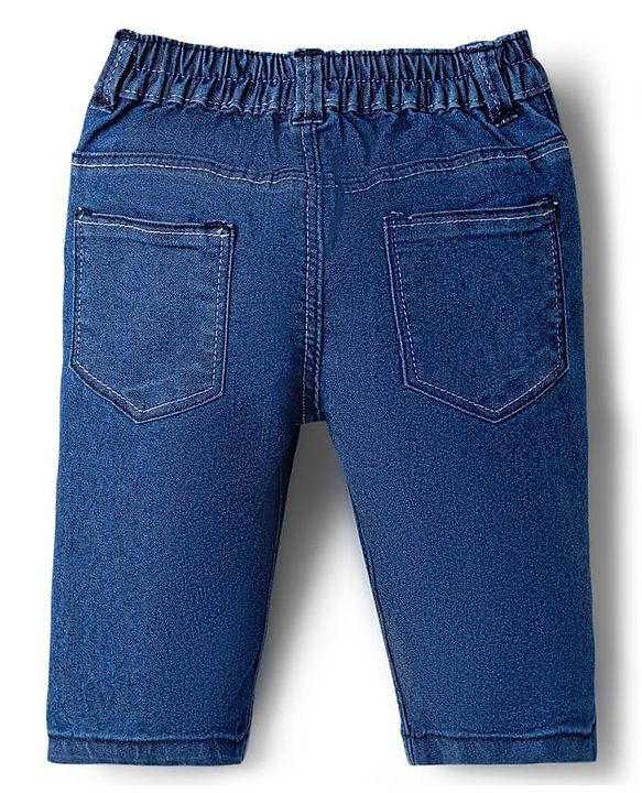 Babyhug Solid Color Denim Capri with Stretch - Navy Blue