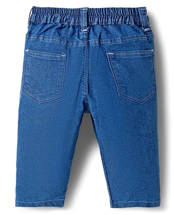 Babyhug Solid Color Denim Capri with Stretch - Navy Blue