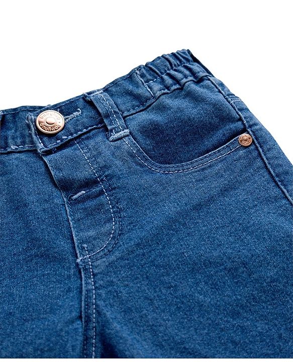 Babyhug Solid Color Denim Capri with Stretch - Navy Blue