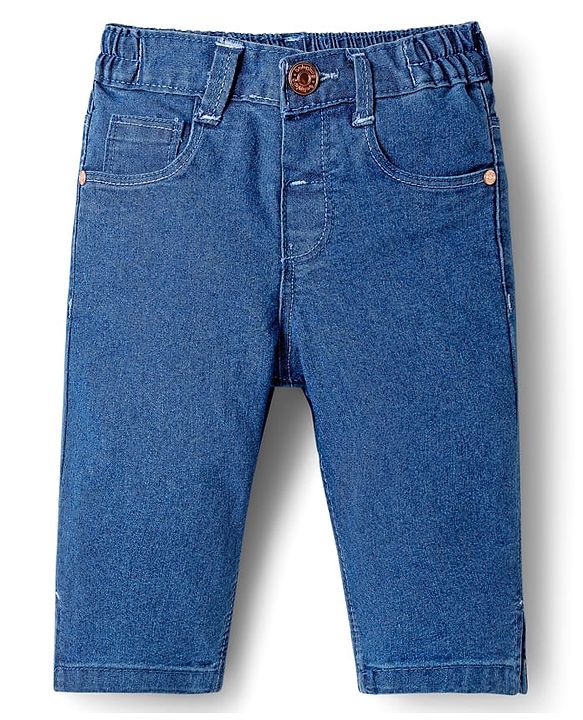 Babyhug Solid Color Denim Capri with Stretch - Navy Blue