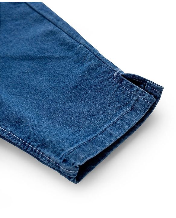 Babyhug Solid Color Denim Capri with Stretch - Navy Blue