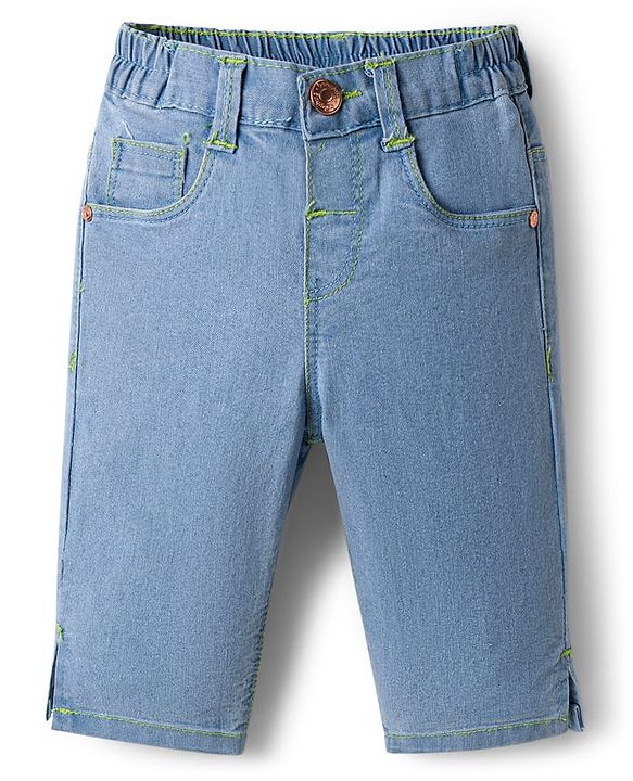 Babyhug Solid Color Denim Capri with Stretch - Navy Blue