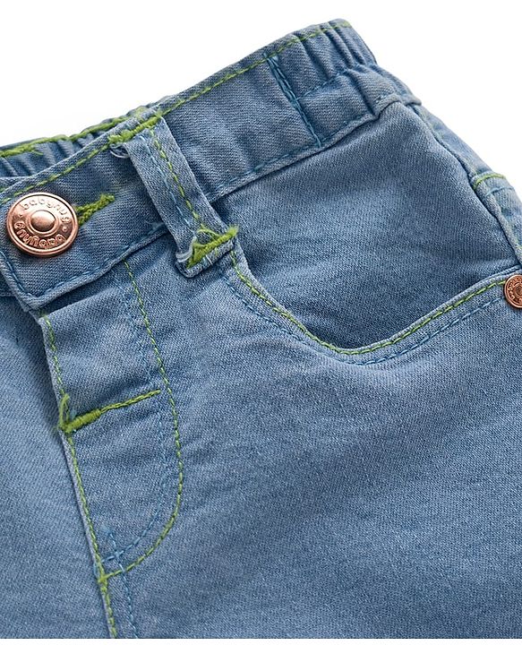 Babyhug Solid Color Denim Capri with Stretch - Navy Blue