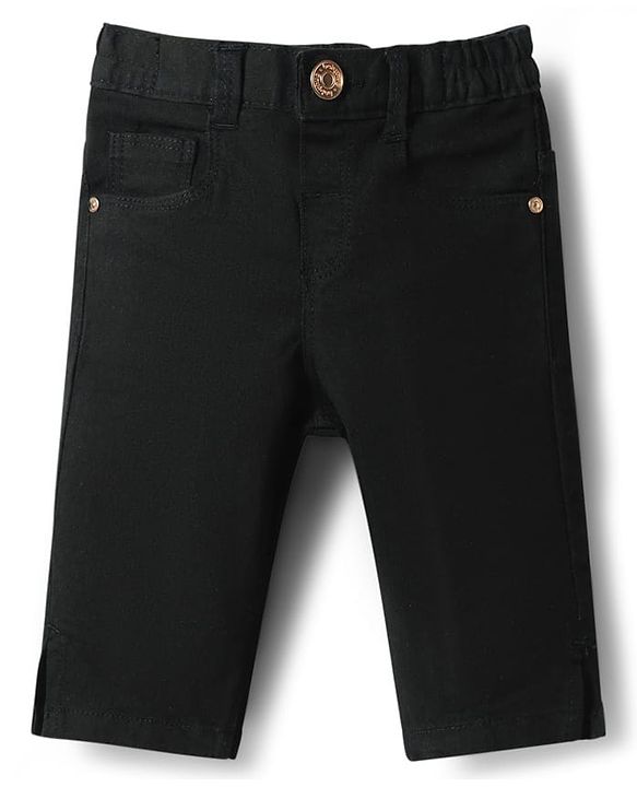 Babyhug Solid Color Denim Capri with Stretch - Navy Blue