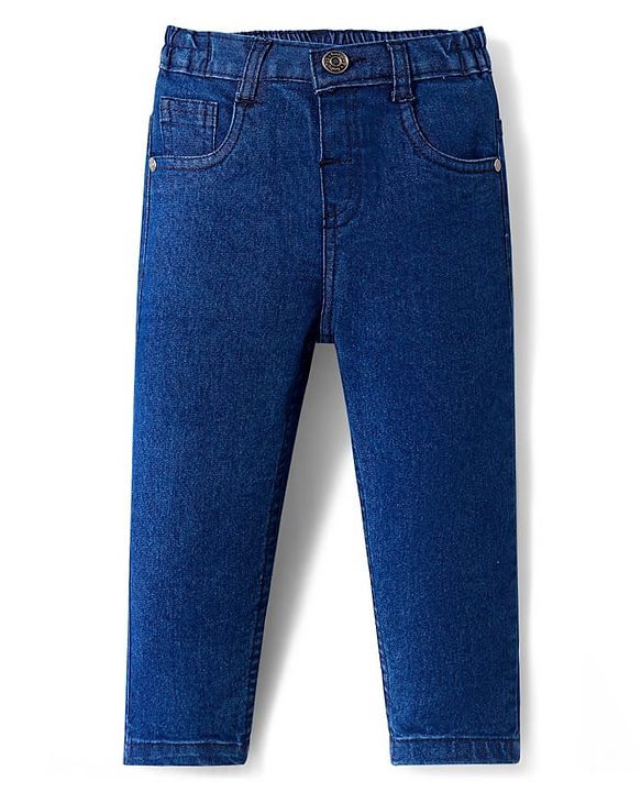 Babyhug Denim Full Length Washed Jeans With Stretch - Navy Blue