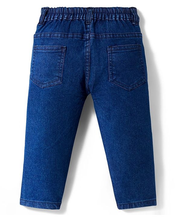 Babyhug Denim Full Length Washed Jeans With Stretch - Navy Blue
