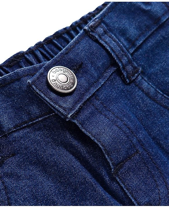 Babyhug Denim Full Length Washed Jeans With Stretch - Navy Blue