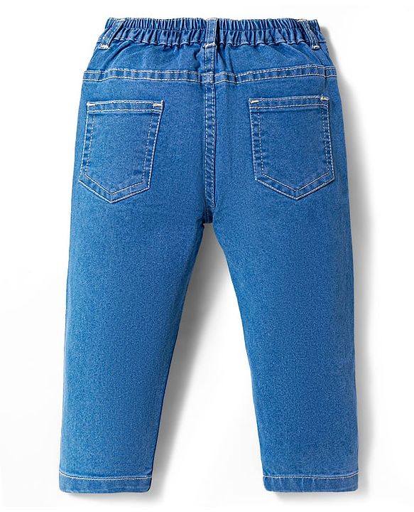 Babyhug Denim Full Length Washed Jeans With Stretch - Navy Blue