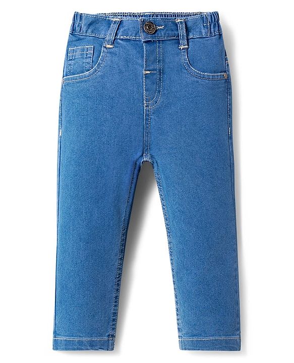 Babyhug Denim Full Length Washed Jeans With Stretch - Navy Blue