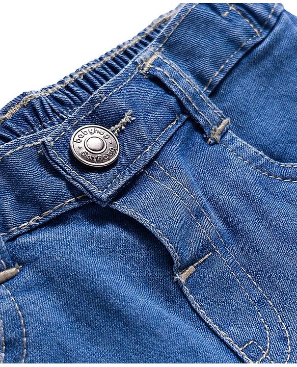 Babyhug Denim Full Length Washed Jeans With Stretch - Navy Blue