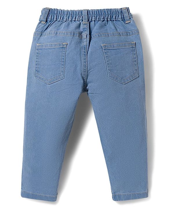 Babyhug Denim Full Length Washed Jeans With Stretch - Navy Blue