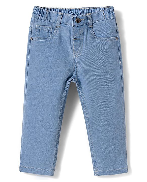 Babyhug Denim Full Length Washed Jeans With Stretch - Navy Blue