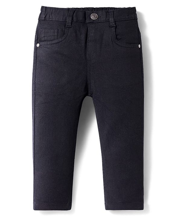 Babyhug Denim Full Length Washed Jeans With Stretch - Navy Blue