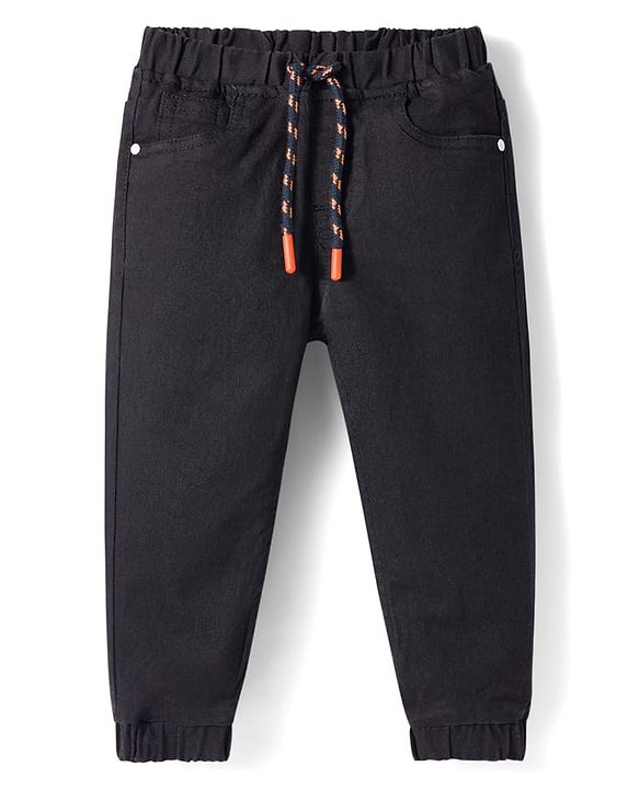 Babyhug Denim Solid Colour Jogger With Stretch - Black