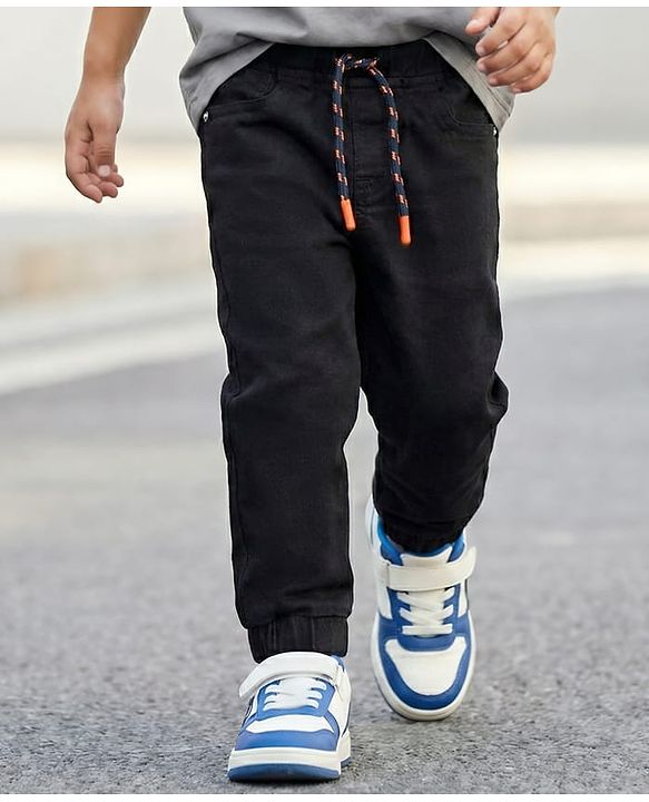 Babyhug Denim Solid Colour Jogger With Stretch - Black