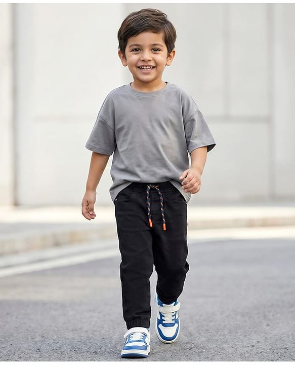 Babyhug Denim Solid Colour Jogger With Stretch - Black