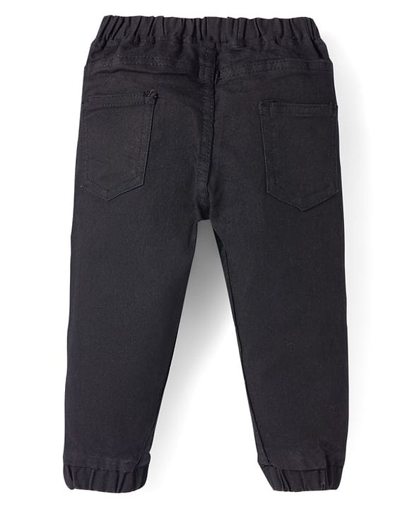 Babyhug Denim Solid Colour Jogger With Stretch - Black