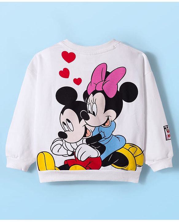 Babyhug Disney Terry Knit Full Sleeves Drop Shoulder T-Shirt & Track Pant with Minnie Mouse Graphics - White & Red