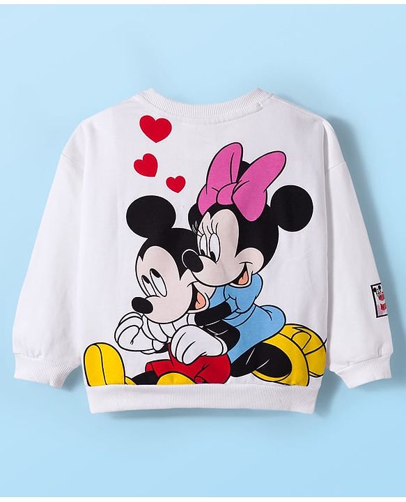 Babyhug Disney Terry Knit Full Sleeves Drop Shoulder T-Shirt & Track Pant with Minnie Mouse Graphics - White & Red