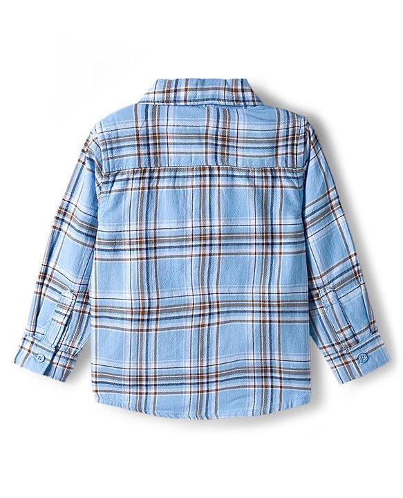 Babyhug Cotton Woven Full Sleeves Checkered Shirt & Pant Set - Blue & Khaki