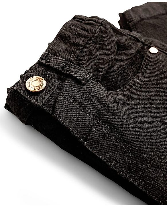 Babyhug Denim Mid Thigh Washed Shorts With Stretch - Black