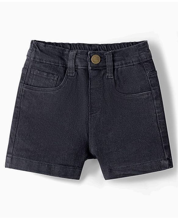 Babyhug Denim Mid Thigh Washed Shorts With Stretch - Black