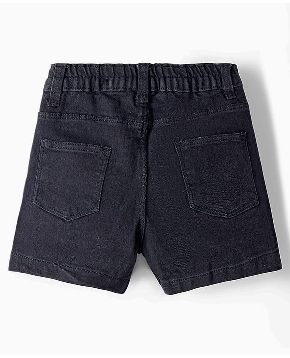 Babyhug Denim Mid Thigh Washed Shorts With Stretch - Black