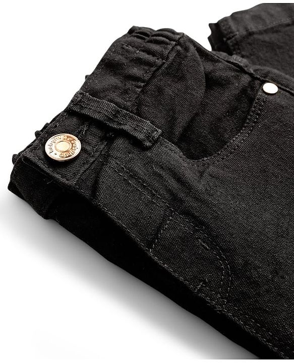 Babyhug Denim Mid Thigh Washed Shorts With Stretch - Black