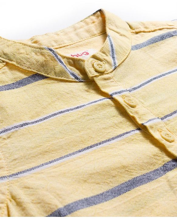 Babyhug Cotton Woven Full Sleeves Kurta Style Striped Shirt & Denim Jeans Set - Yellow & Blue