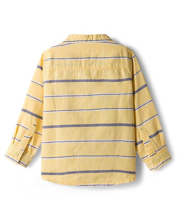 Babyhug Cotton Woven Full Sleeves Kurta Style Striped Shirt & Denim Jeans Set - Yellow & Blue