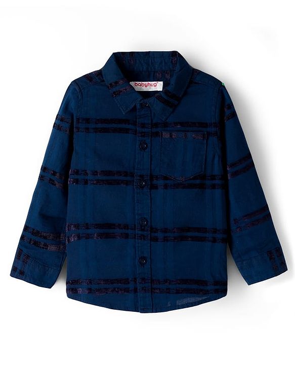Babyhug Cotton Woven Full Sleeves Checkered Shirt & Trouser Set - Navy Blue