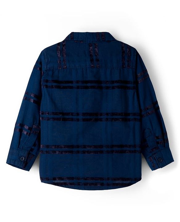 Babyhug Cotton Woven Full Sleeves Checkered Shirt & Trouser Set - Navy Blue