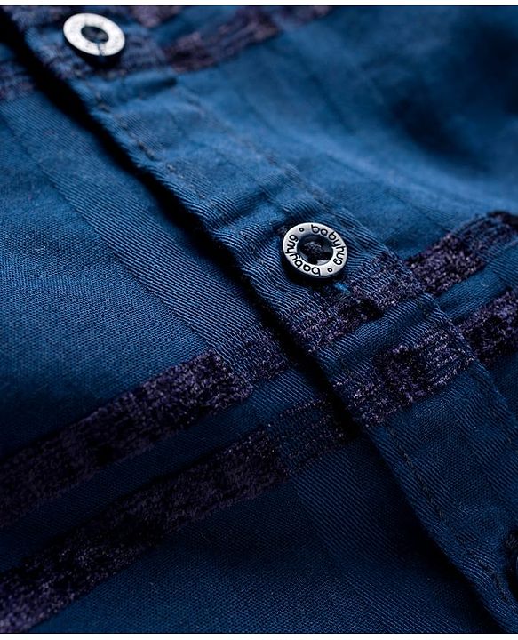Babyhug Cotton Woven Full Sleeves Checkered Shirt & Trouser Set - Navy Blue