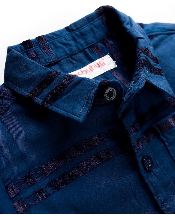Babyhug Cotton Woven Full Sleeves Checkered Shirt & Trouser Set - Navy Blue