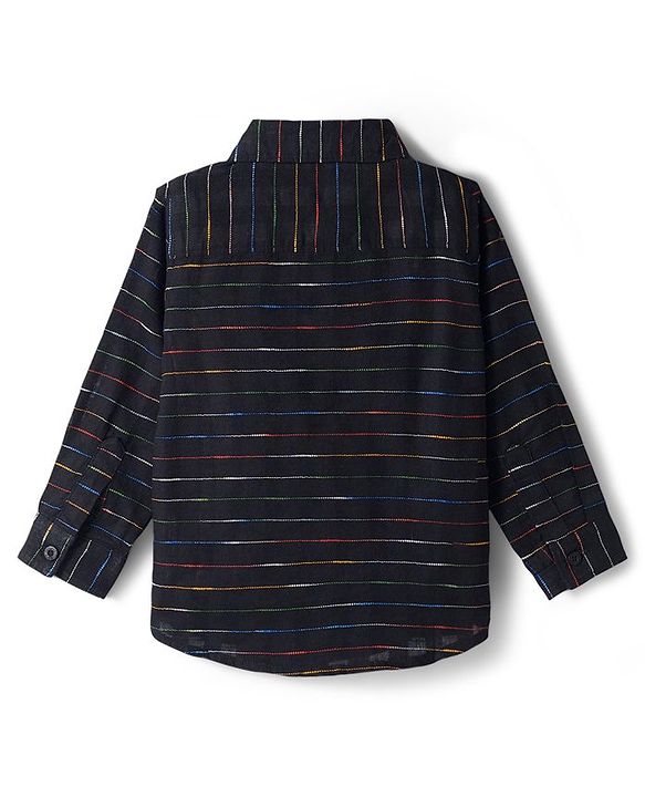 Babyhug Cotton Woven Full Sleeves Striped Shirt & Trouser Set - Black