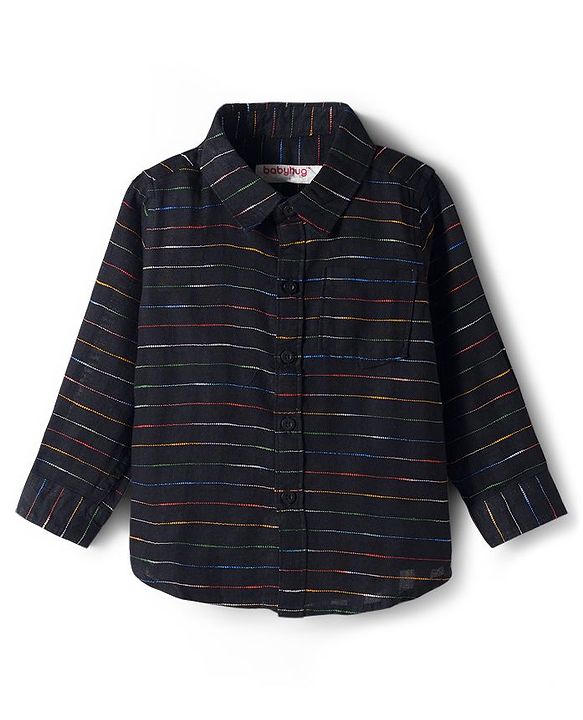 Babyhug Cotton Woven Full Sleeves Striped Shirt & Trouser Set - Black