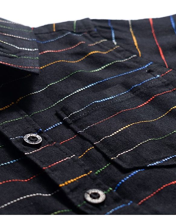 Babyhug Cotton Woven Full Sleeves Striped Shirt & Trouser Set - Black