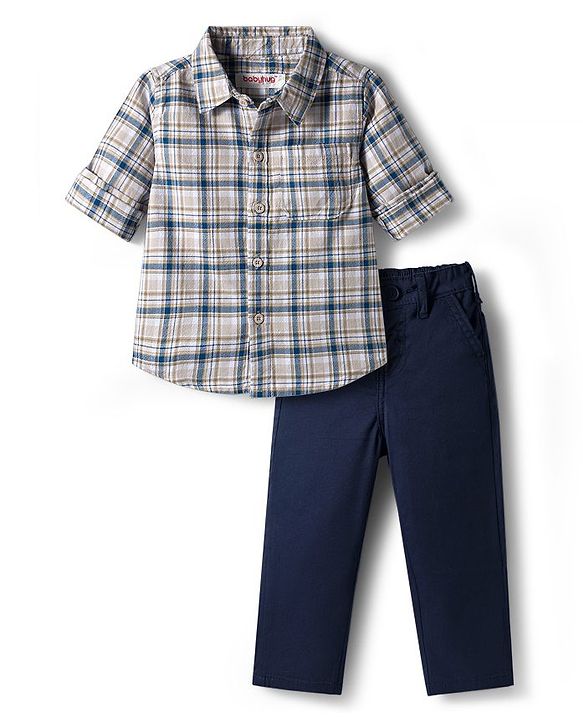 Babyhug Cotton Woven Full Sleeves Checks Shirt & Denim Jeans Set - Blue