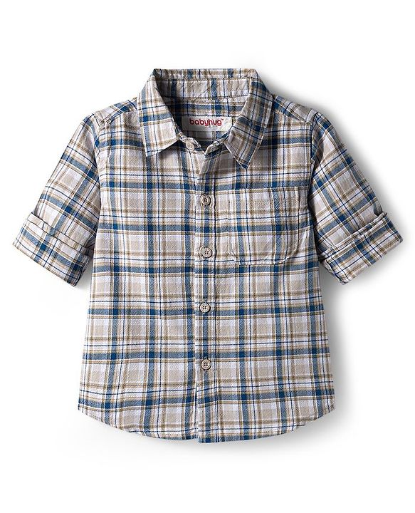 Babyhug Cotton Woven Full Sleeves Checks Shirt & Denim Jeans Set - Blue