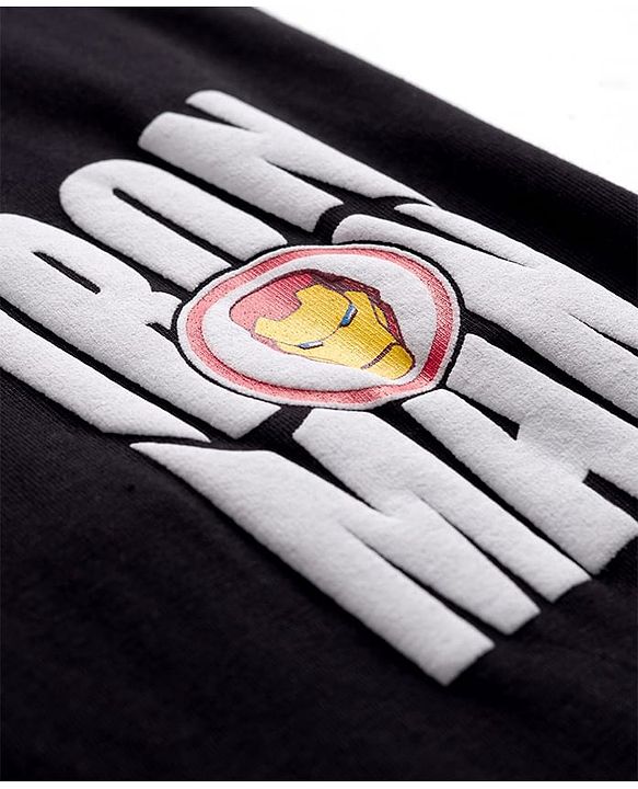 Pine Kids Marvel Single Jersey Knit Drop Shoulder Half Sleeves T-Shirt with Front & Back Iron Man Graphic - Black
