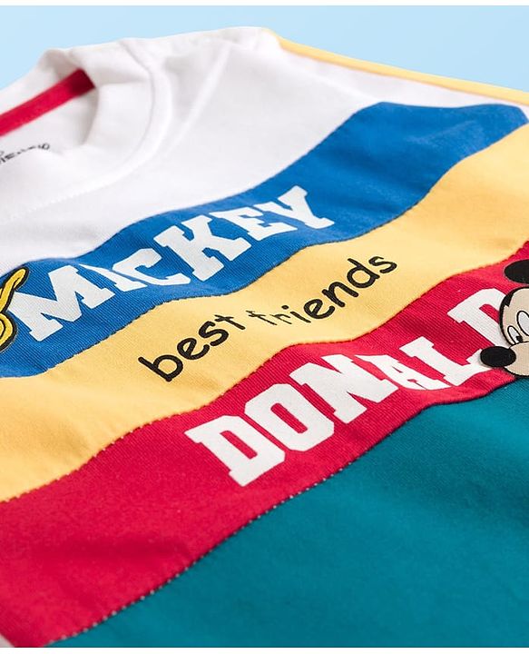 Pine Kids Disney Single Jersey Knit Full Sleeves Cut & Sew T-Shirt with Mickey Mouse Graphic & Badge Detailing - Multicolor