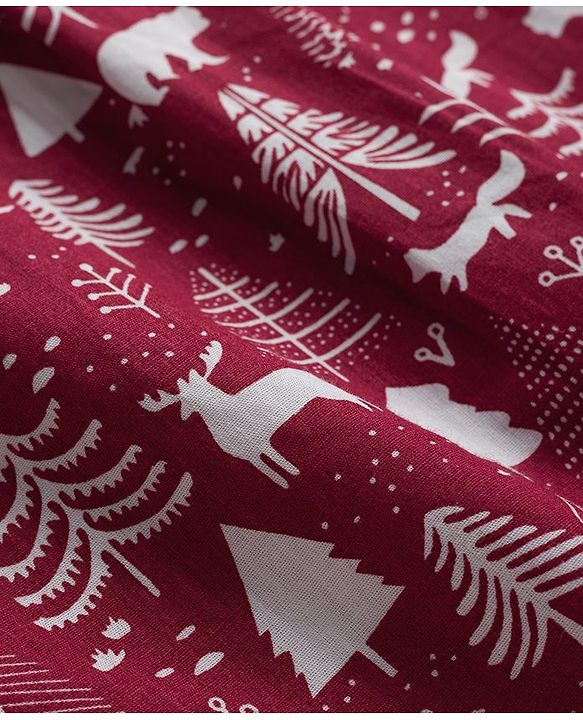 Babyhug Cotton Woven Full Sleeves Co-ords Night Suit With  Tree Print - Maroon