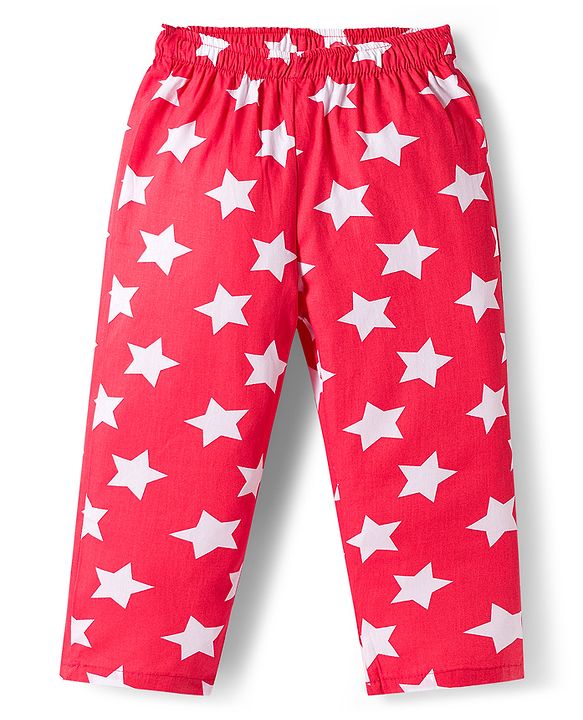 Babyhug Cotton Woven Full Sleeves Co-ords Night Suit With Star Print - Red