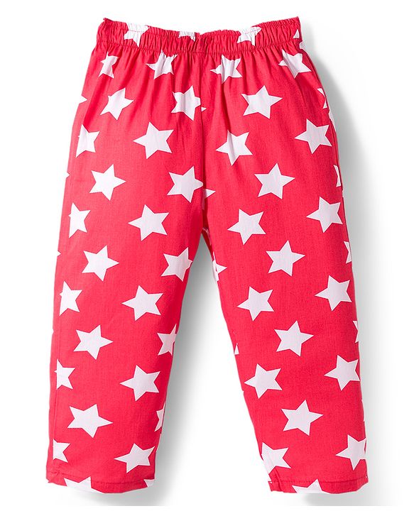 Babyhug Cotton Woven Full Sleeves Co-ords Night Suit With Star Print - Red