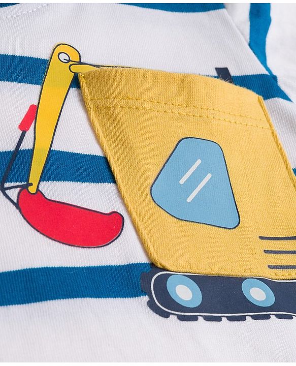 Babyhug 100% Cotton Single Jersey Knit Full Sleeves T-Shirt With Vehicle Print - Navy Blue