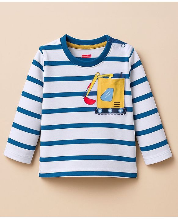 Babyhug 100% Cotton Single Jersey Knit Full Sleeves T-Shirt With Vehicle Print - Navy Blue